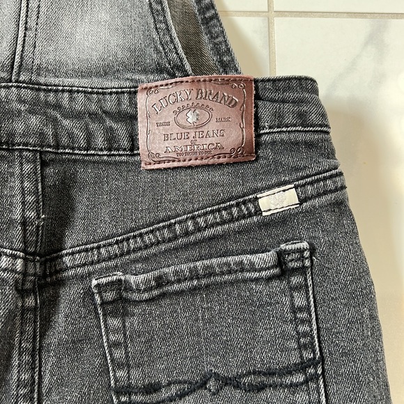 ❌ CLEARANCE Lucky Brand Black Denim Overalls Embroidered Print Jumper Skirt 6 - Picture 4 of 11